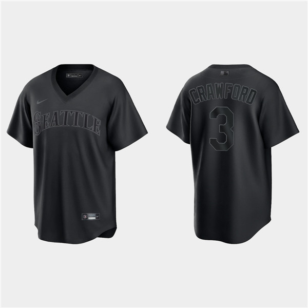 Men's Seattle Mariners #3 J.P. Crawford Black Pitch Black Fashion Replica Stitched Jersey